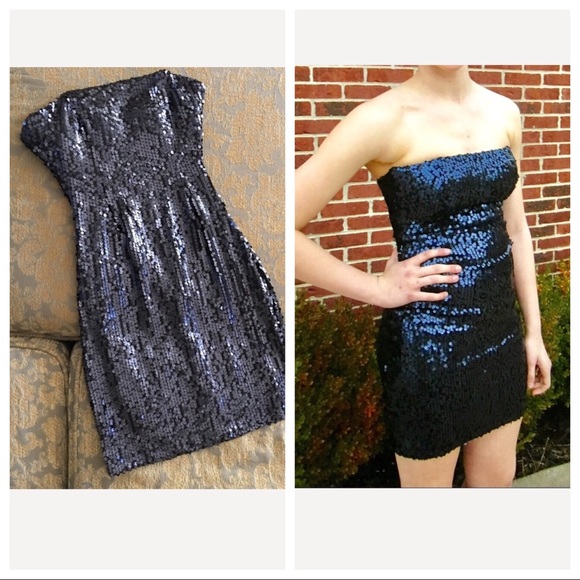 B. Darlin Black Sequin Strapless Dress Sz 1/2 - Picture 1 of 8